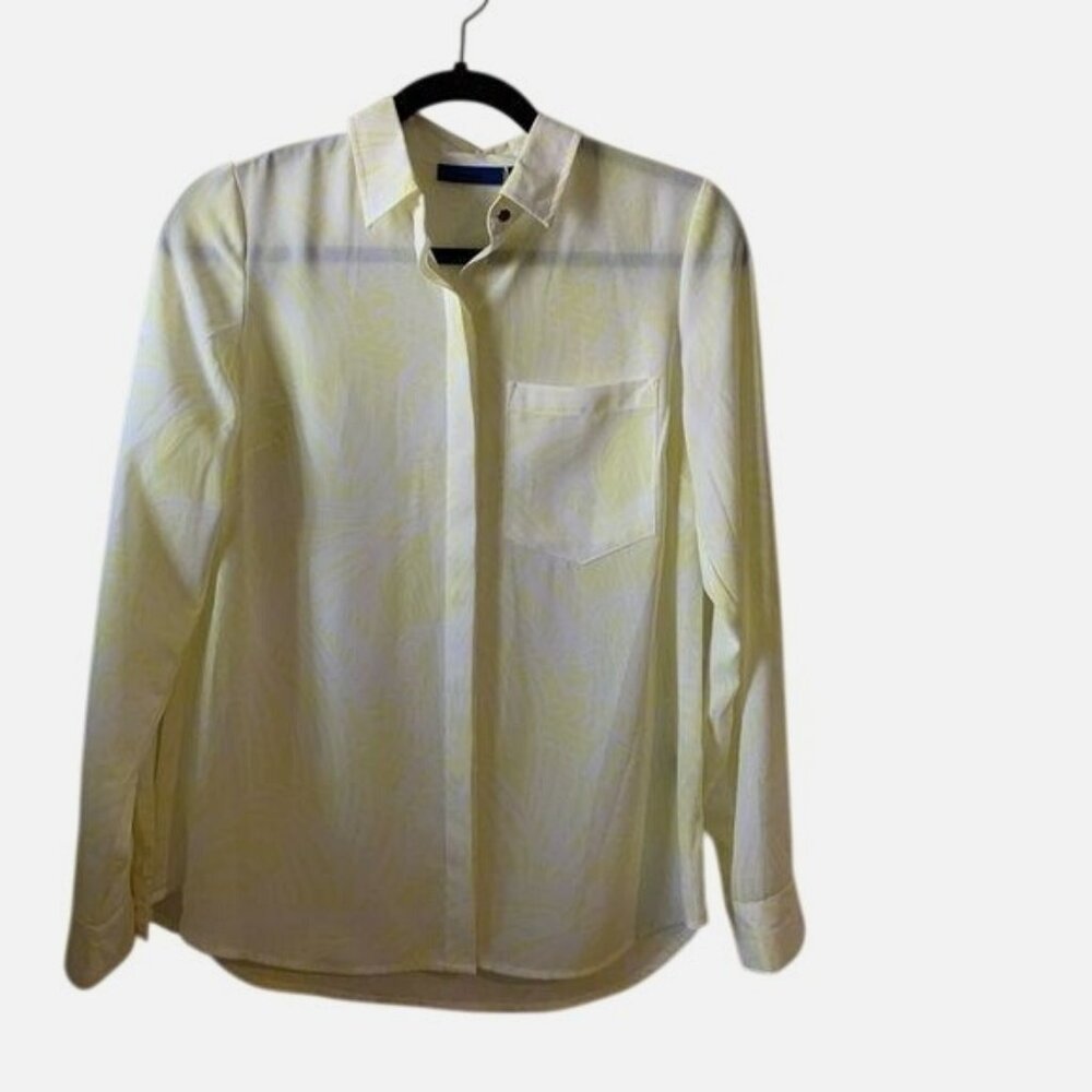 APT.9 XS Yellow & White Button-Down Shirt With Abstract Pattern